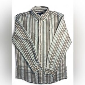 Tommy Hilfiger Long-Sleeve Striped Button-Down Shirt - Green & Beige